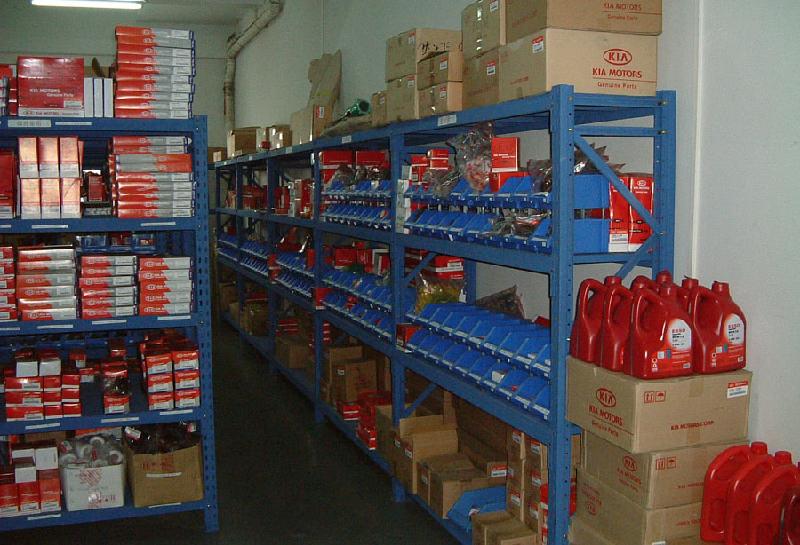 Auto parts warehouse shelves